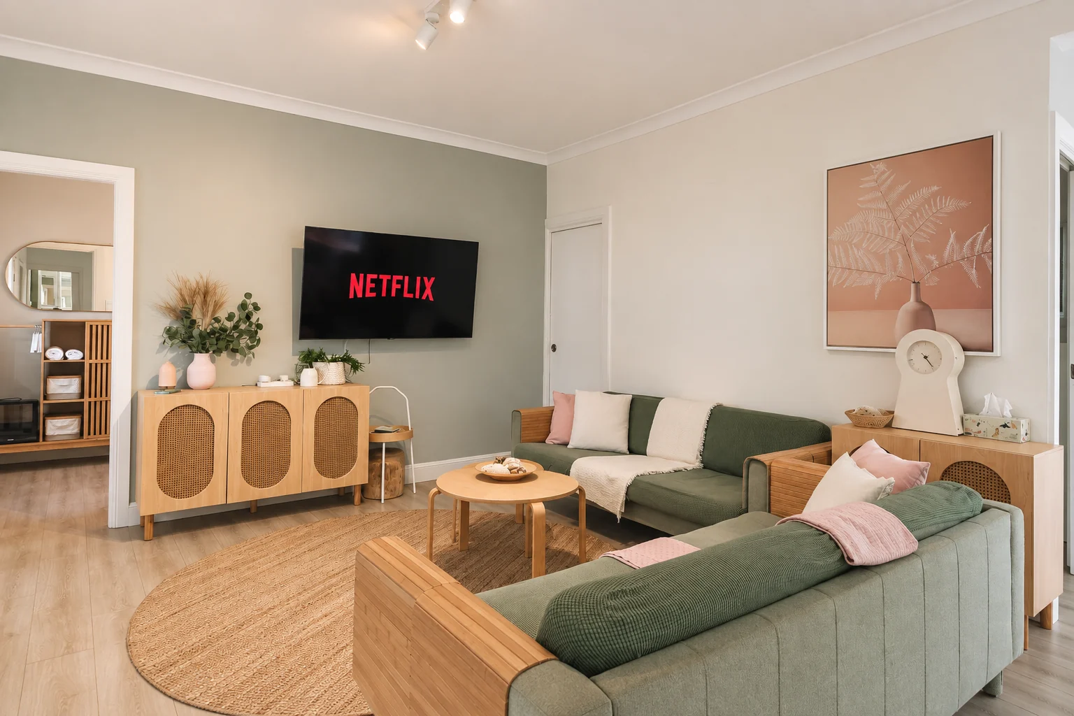 Living room with Netflix and relaxed seating