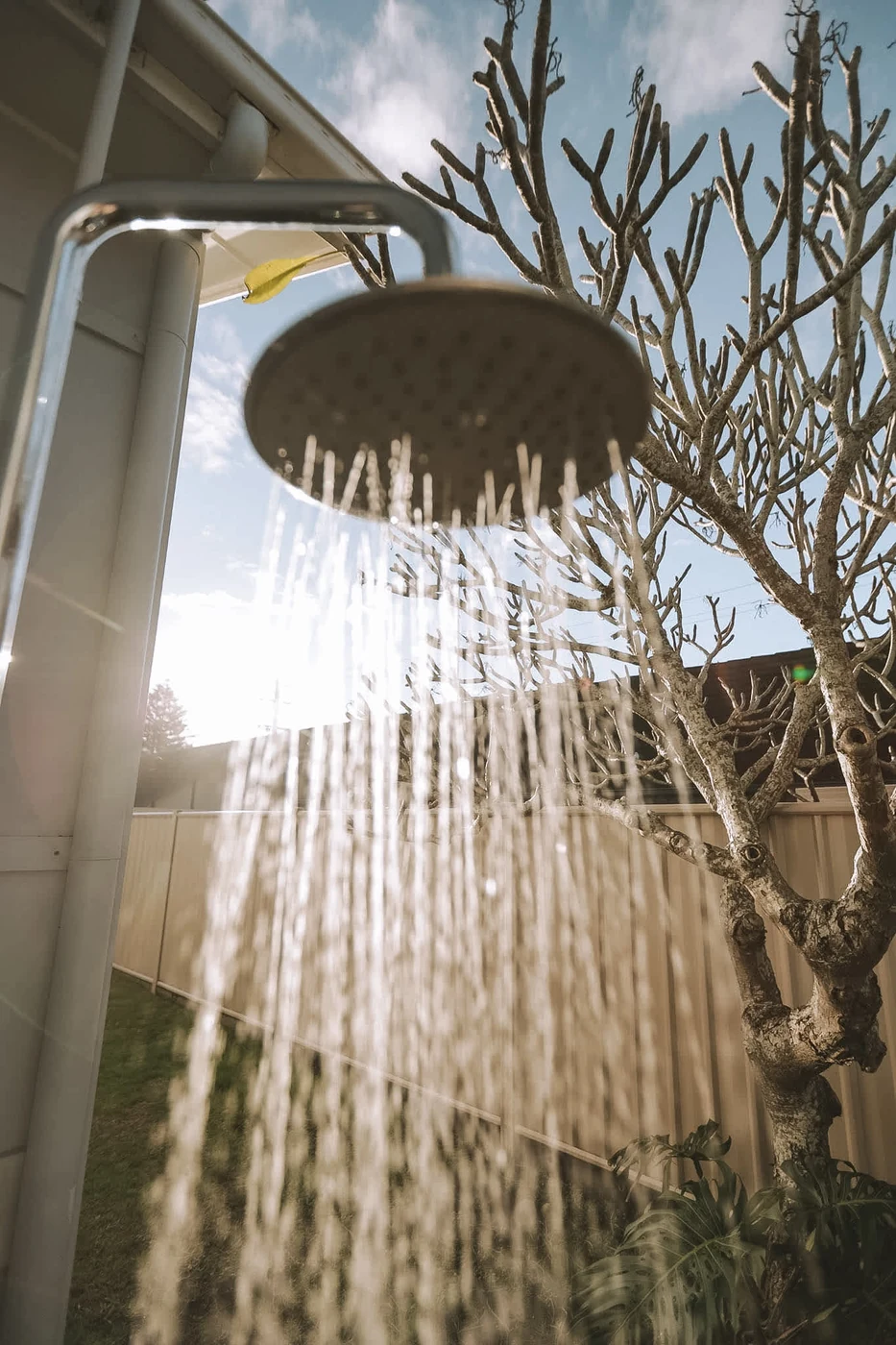 Outdoor shower for rinsing off after the beach
